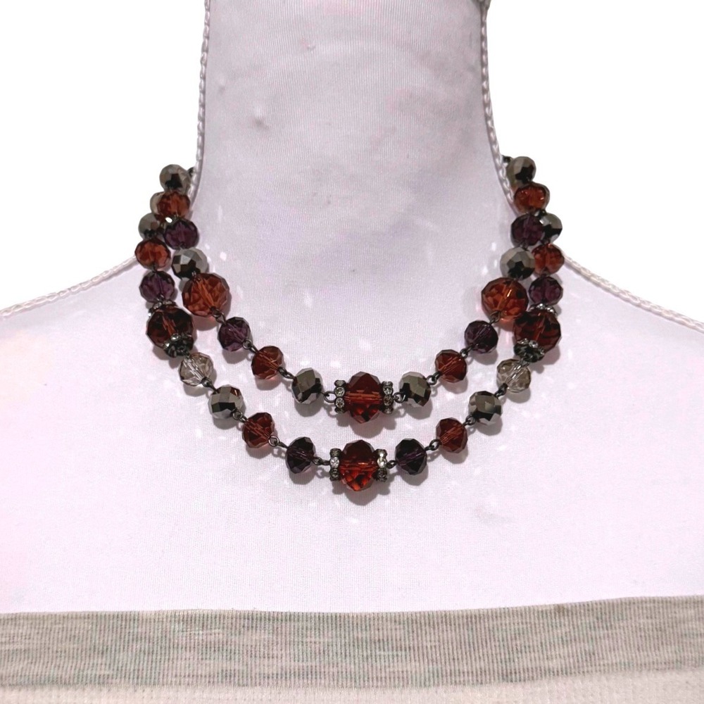 Crown Trifari Vintage Double Strand Purple Beaded Necklace Costume Jewelry